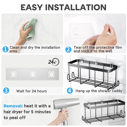 Lsnisni 3 Pack Shower Caddy Adhesive Replacement, Waterproof Shower Shelf Adhesive Strips, Strong Adhesive Flat Hooks for Bathroom Storage Shelves and Kitchen Racks No Drilling, Clear