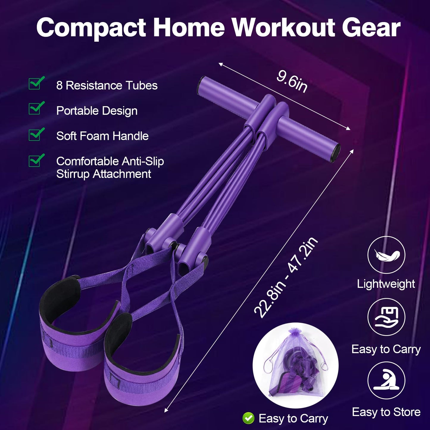 Upgraded Resistance Bands with Handles, 8-Tube Multifunctional Exercise Bands for Full Body Workout, Strength Training Bands for Arms, Legs, Abs & Home Gym