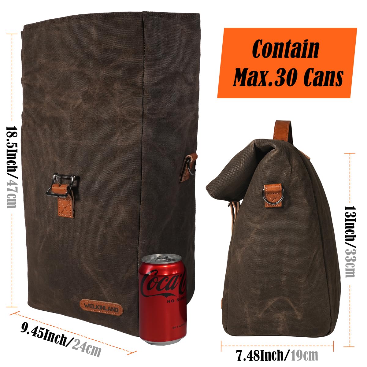 WELKINLAND 6H Insulation Leakproof Waxed Canvas Lunch Bag, Brown Heavy-Duty Lunch Bags, Lunch Tote Bags For Men, Men Lunch Box For Work
