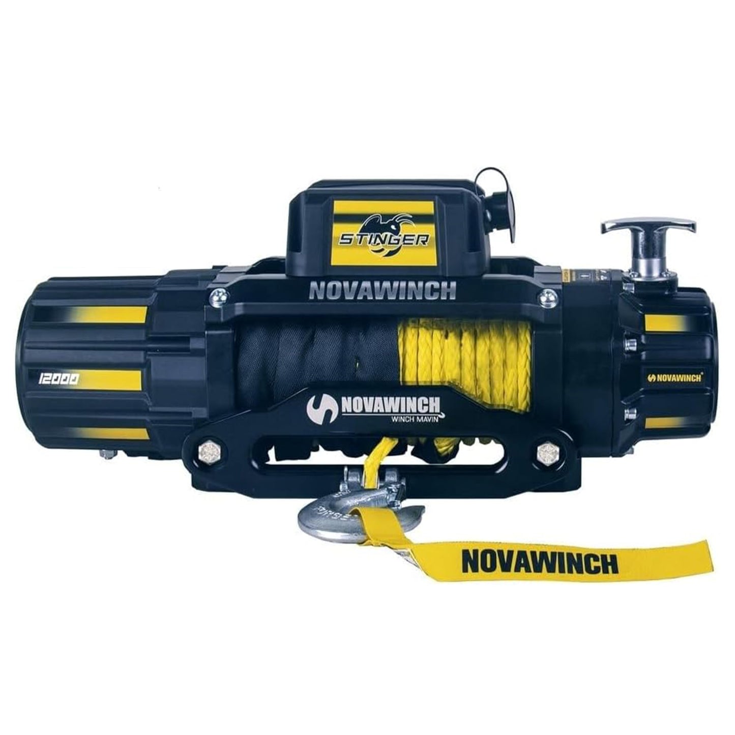 Novawinch Stinger 12000 lbs Electric Winch 12V - 12000 lb Synthetic Rope Motor Winch for Offroad, Truck, SUV, Trailer, Boat, ATV - Heavy Duty Vehicle Recovery System with 85 ft Synthetic Rope & Hook