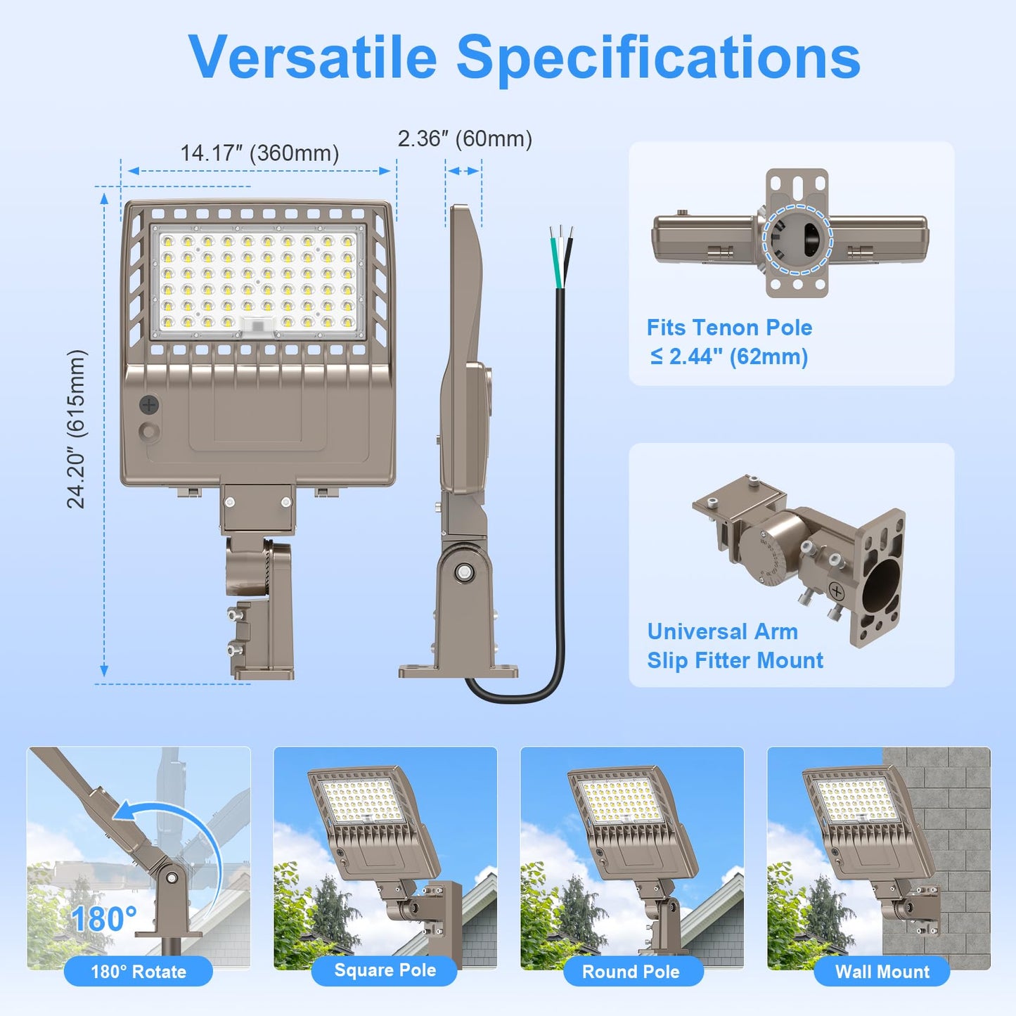 LED Parking Lot Light 200W/160W/120W Adjustable, ETL Listed 30000LM Commercial Shoebox Light 4500K 5000K 5700K Tunable, Area Lights Fixture with Photocell IP65 Waterproof Arm& Slip Fitter Mount