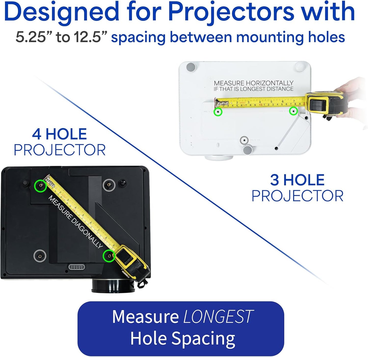 VIVO 12.5 inch 1.5 inch MOUNT-VP02B Extending Ceiling Projector Mount, Height Adjustable Projection, Up to Mounting
