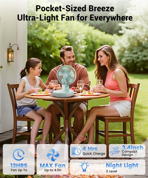 Geek Aire Foldable Battery Operated Fan, Portable Rechargeable USB Floor Table Fan with LED Light, Quiet Oscillating Pedestal Fans that Blow Cold Air for Bedroom Office Camping Travel - Green