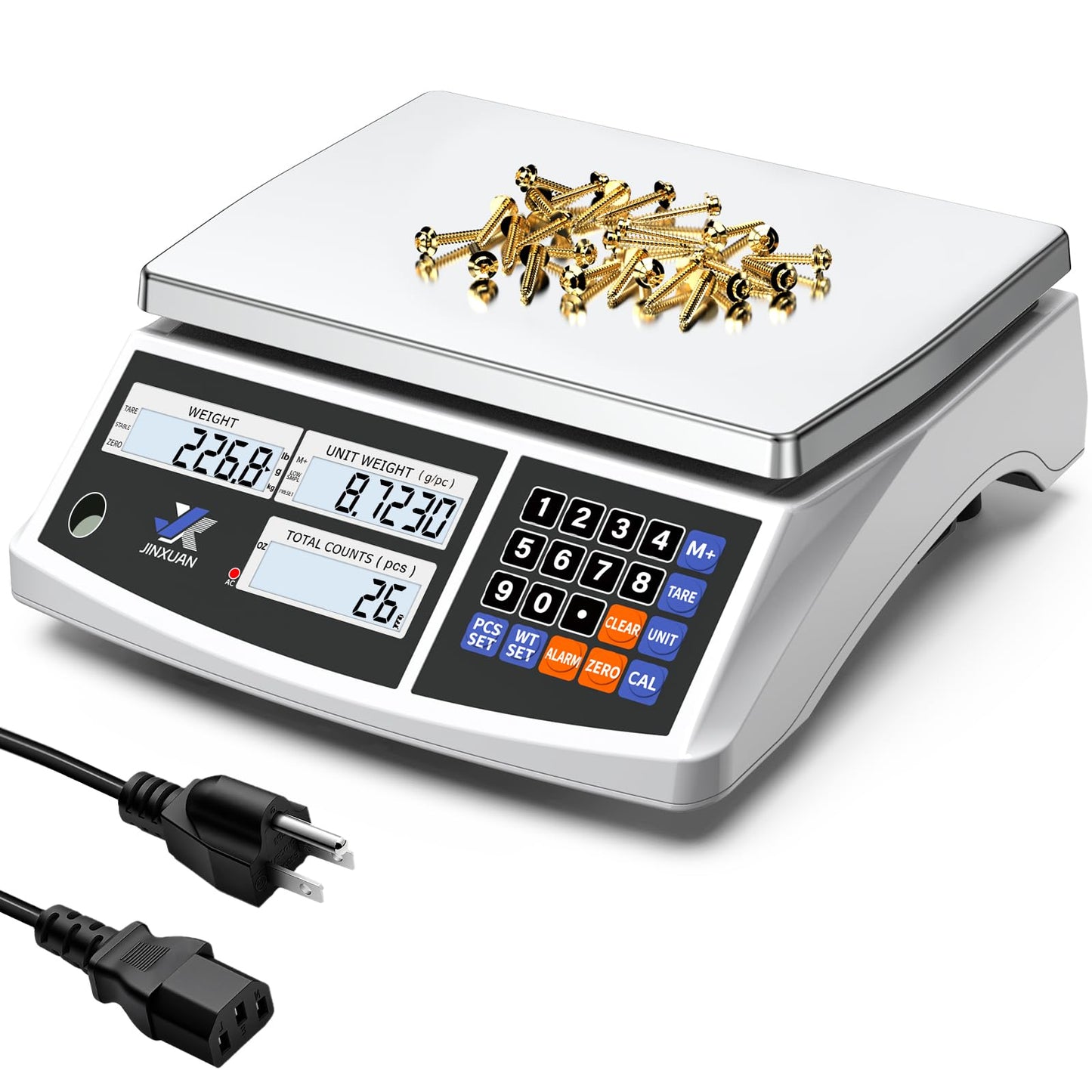 JINXUAN Industrial Counting Scale 30kg/66lb x 0.1g Precision Bench Scale Digital Inventory Counting Weight Scale for Small Parts and Coins, Electronic Gram Scale with Batteries/AC Power, lb/g/kg/oz