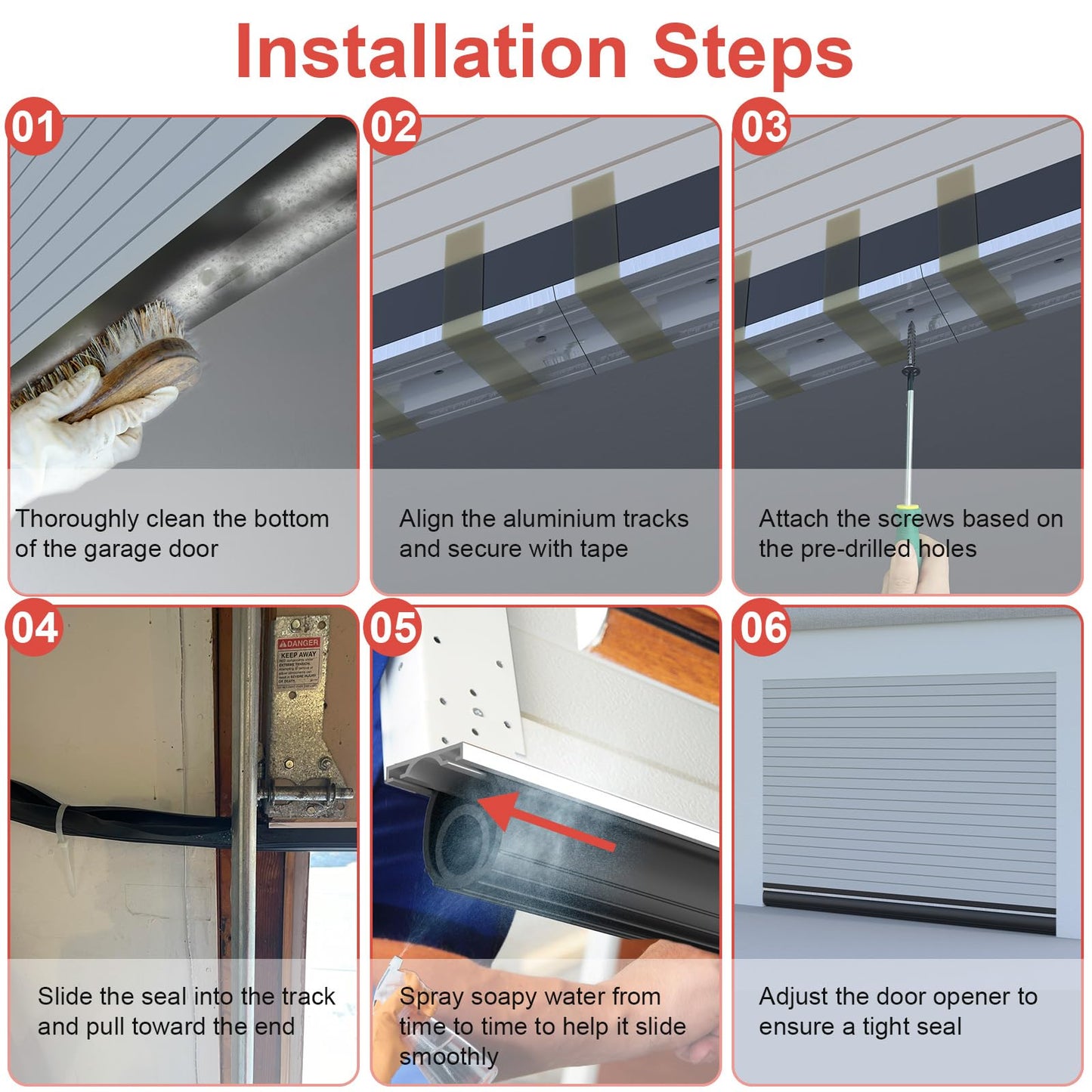 Garage Door Seals Bottom Rubber - Jobon 16.5 Ft Heavy-Duty Garage Door Weather Stripping Bottom Seal with Pre-drilled Aluminum Track Retainer Kit, Easy Installation for Home & Commercial