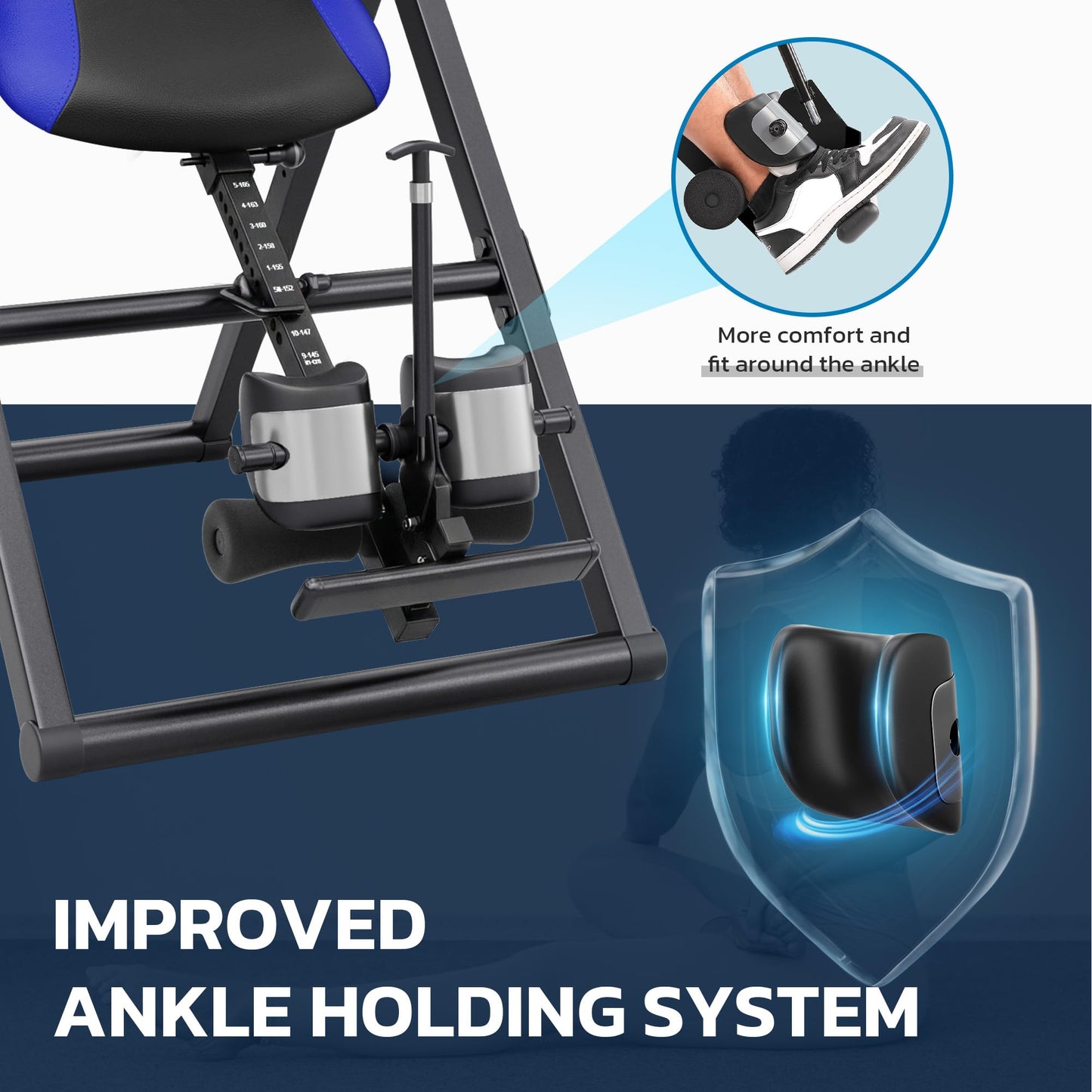 YOLEO ITX320 Inversion Table for Back Pain 2026 Foldable Inversion Table w/Removable Lumbar Pad, Reversible Ankle Holders, Easy Assembly