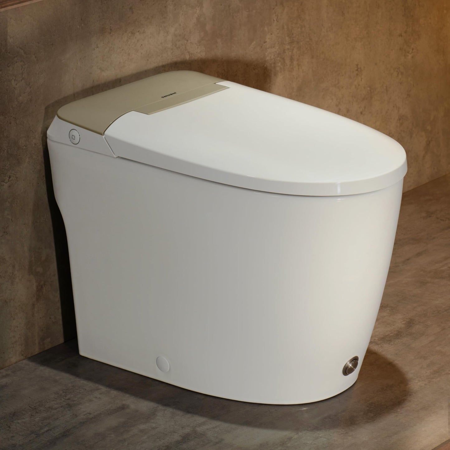 Casta Diva Elongated One Piece Toilet for Bathroom Modern Toilet 1.0GPF Button & Foot Kick Flush, Air Pressure Assisted Flush, 17.2" ADA Comfort Height Seat, Brushed Gold