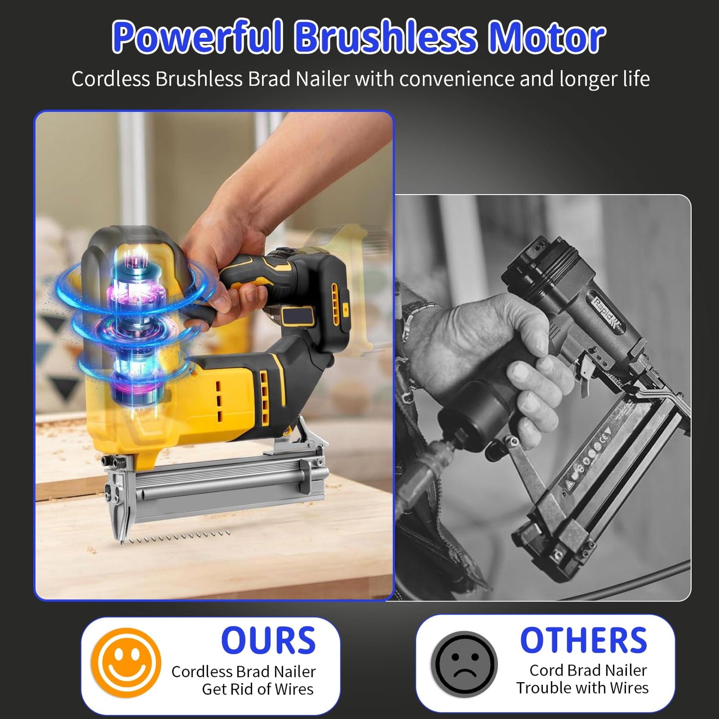 18 Gauge Cordless Brad Nailer for Dewalt 20V MAX Battery, 2 in 1 Electric Nail Gun/Staple Gun with 1000 Nails, Battery Powered Electric Nail Gun for Home Improvement, Woodworking, DIY(No Battery)