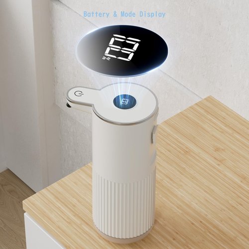 Automatic Soap Dispenser with LED (Battery% & Foam Level), 7000 Uses, 6 Foam Settings, Wall Mount/Countertop, USB-C Rechargeable, for Bathroom Kitchen, White