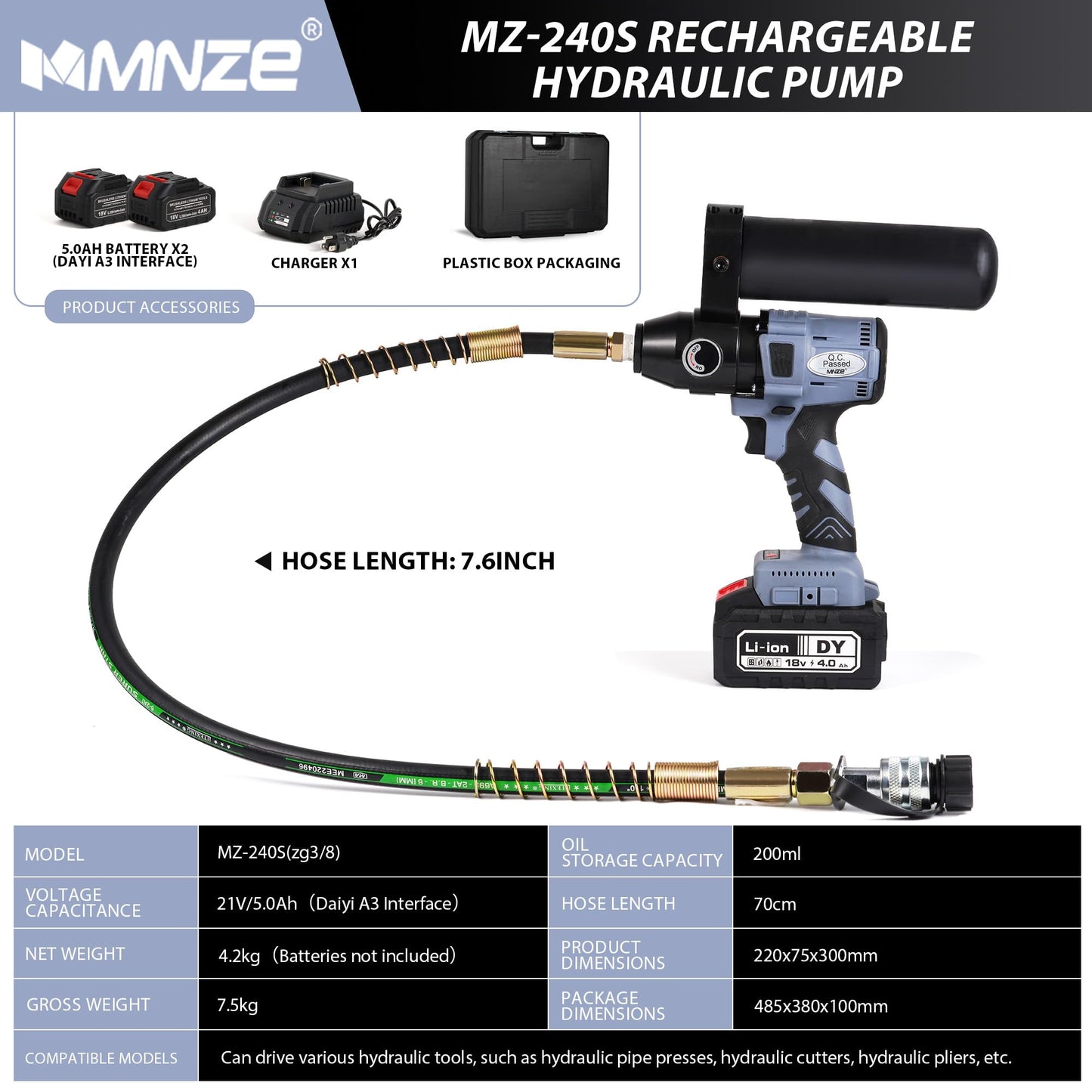 MMNZE Electric Hydraulic Pump 10000 psi, 200cc High Pressure Portable Manual Hydraulic Pump for Lifting Cylinder Puncher Crimper, Fitting ZG3/8