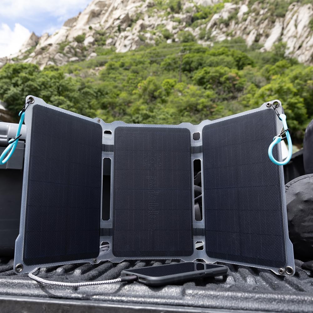 Paleblue Approach 2 Portable Solar Panel Charger – 21 Watts – Triple Panel Foldable Solar Charger with Dual USB Ports, Grip Cords & Stash Sleeve - Camping, Hiking, Backpacking & Off-Grid Outdoor Power