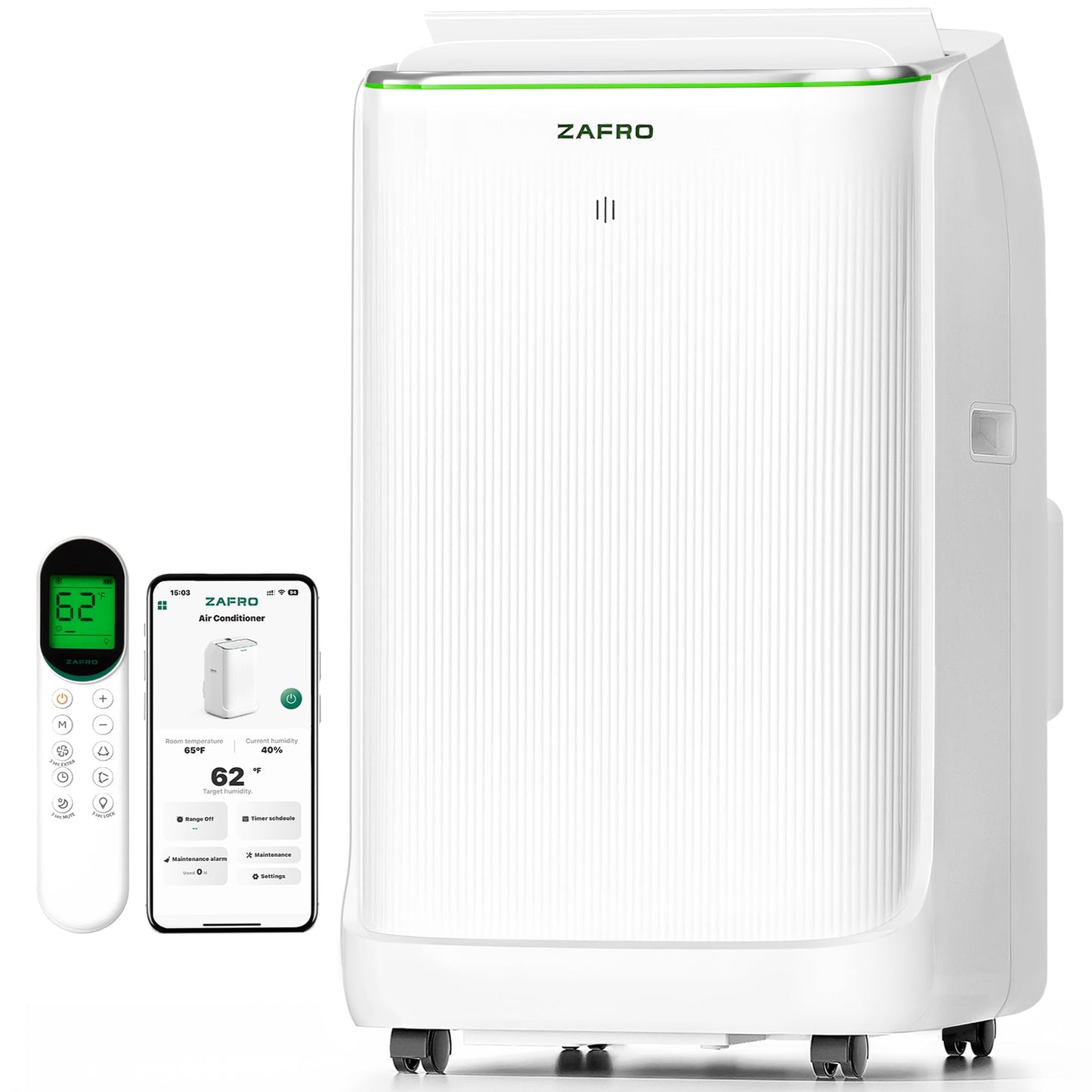 ZAFRO Smart Inverter Portable Air Conditioners, 14000 BTU (10000 BTU SACC) Dual Hose Portable AC Unit with Energy Saving/Ultra Quiet(42dB)/Drainage-free Cooling/APP/Remote for Multi-Scenario Use