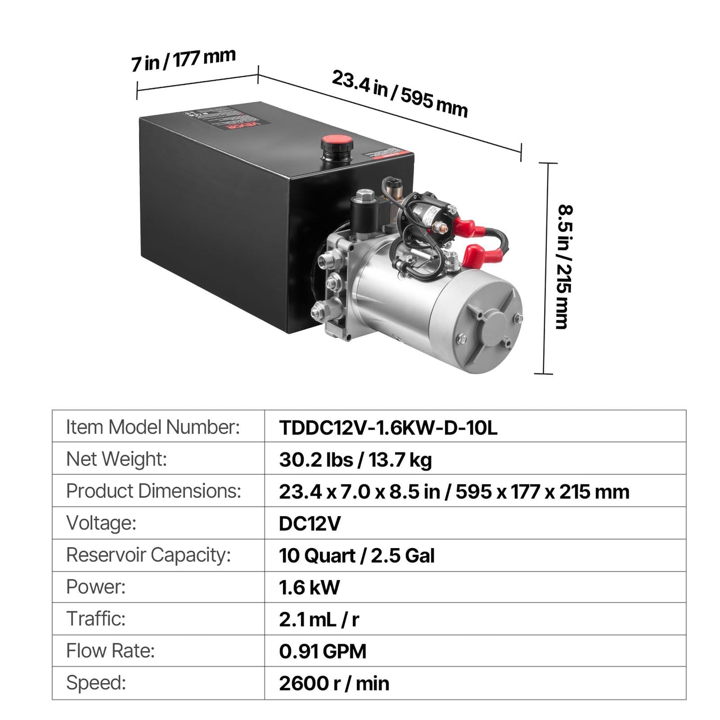Mophorn Hydraulic Pump, 10 Quart Hydraulic Power Unit, Single Acting Hydraulic Pump, 12V DC Hydraulic Pump (Steel Reservoir, Single Acting, 3200 PSI) w/SAE#6 Connector for Dump Trailer Car Lifting