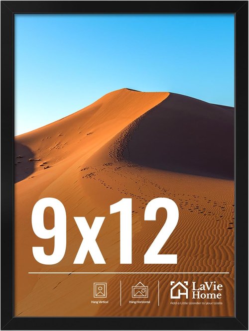 LaVie Home 9x12 Picture Frame - Classic Black Wall Display Frame with HD Plexiglas | Vertical & Horizontal Use