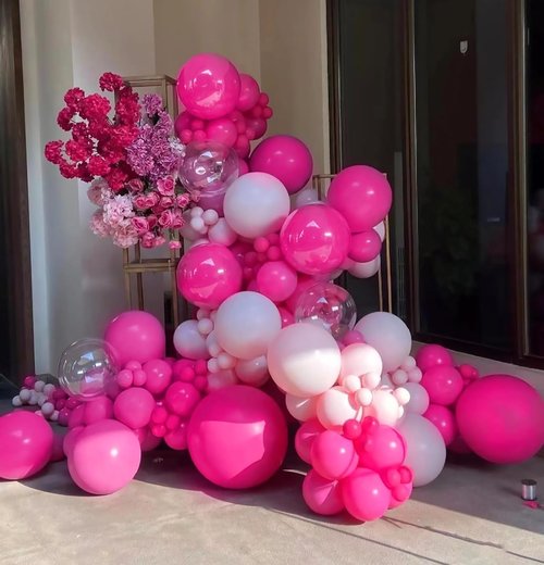 BAUANOOY Hot Pink Balloons - 100pcs 12-Inch Bright Latex Balloons with Ribbon for Parties & Events