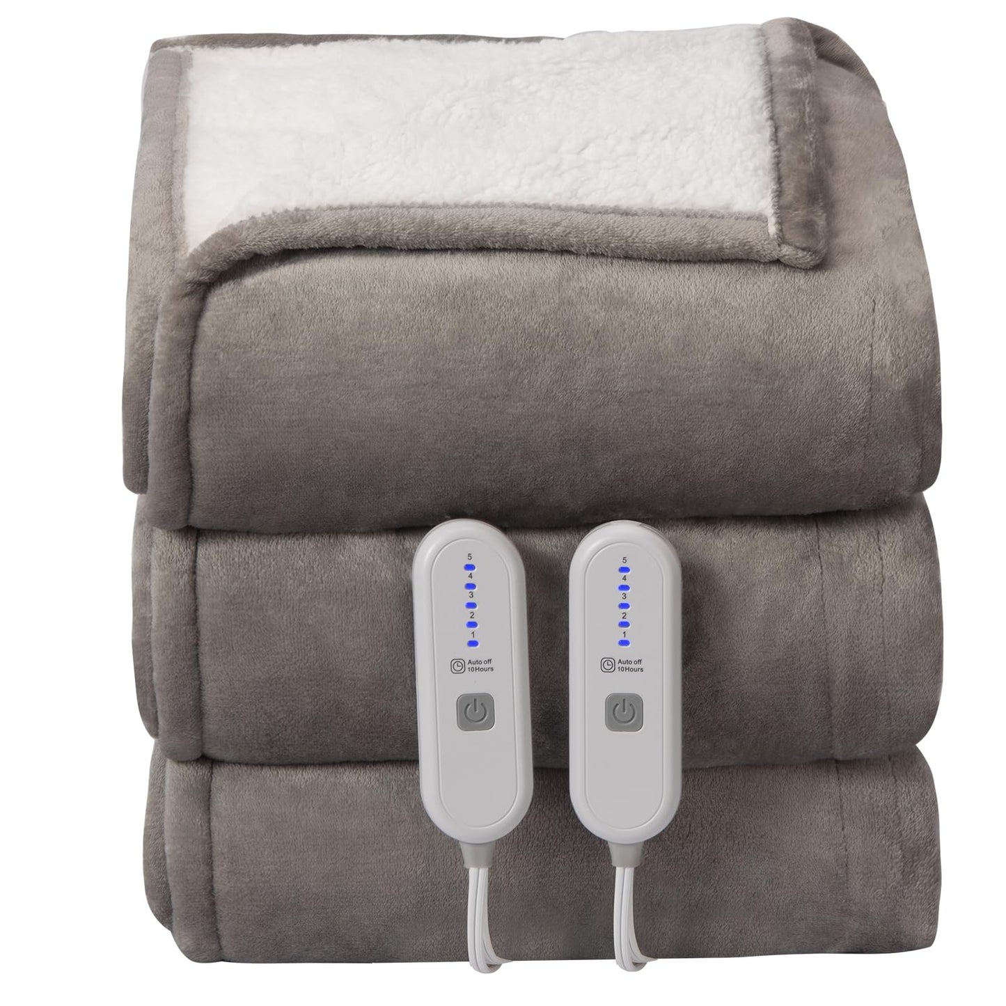 FVERWAG Heated Blanket Queen Size - 84" x 90" Electric Blanket with 5 Heat Settings, Double Zone Heating, 10 Hrs Auto Off, Overheat Protection, Washable Heating Blanket, Gifts for Grandma, Grey