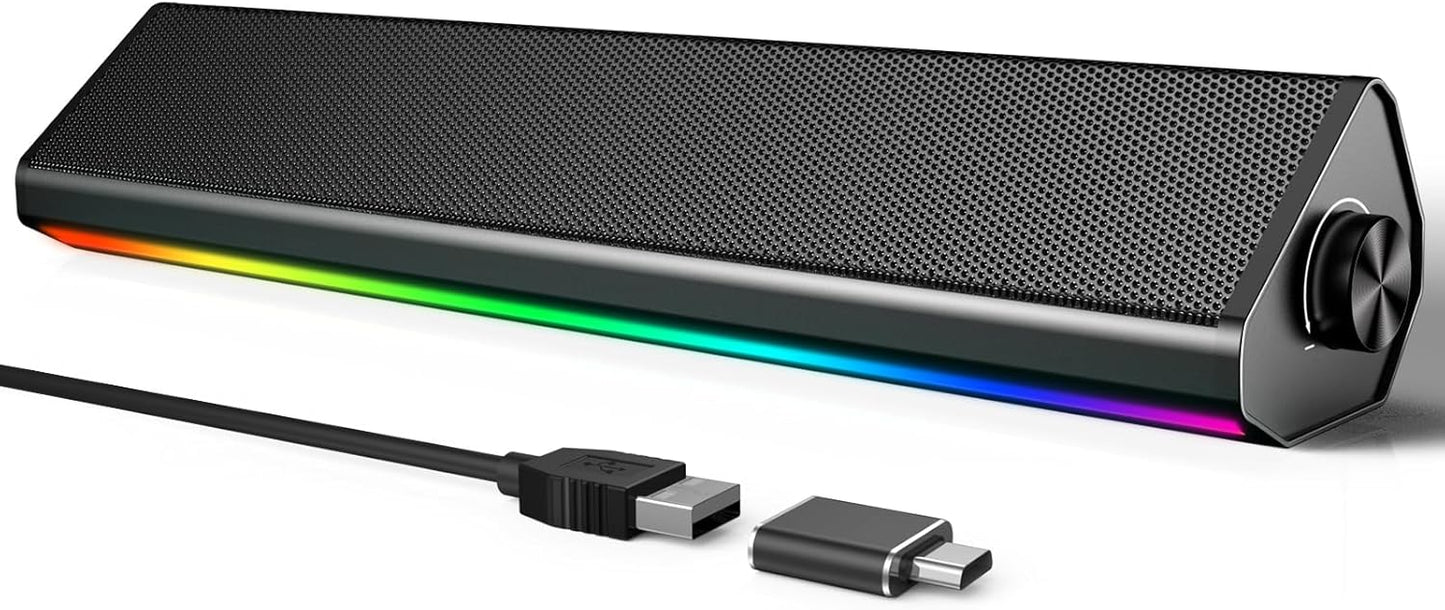 LENRUE Computer Speakers for Desktop PC, PC Speakers with Bluetooth for Laptop,Tablet,Cellphone,USB Wired PC Sound-bar