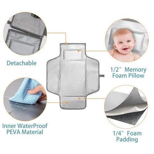 EXLIFBAG Portable Changing Pad - Waterproof Travel Diaper Mat with Shoulder Strap for Newborns