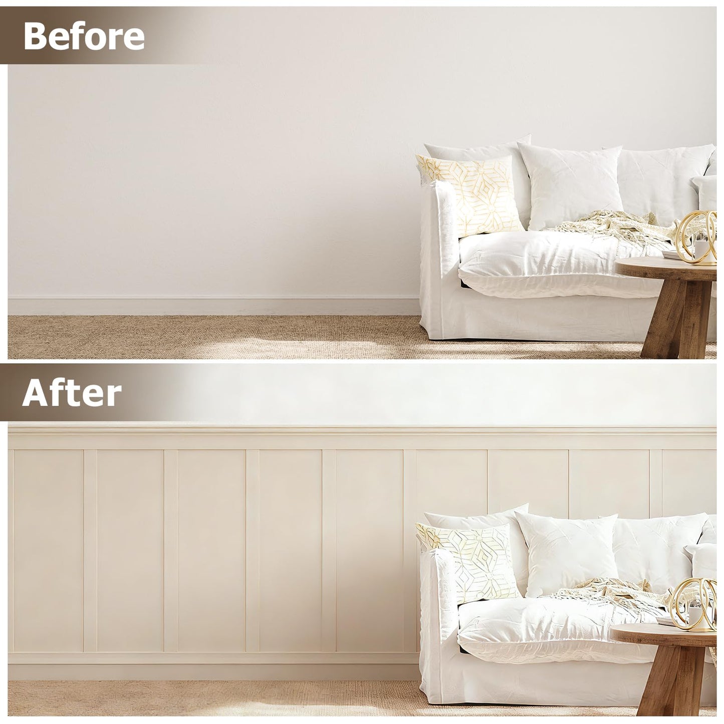 SAFERRYHOME Board and Batten Wall Panel Kit,Paintable Wainscoting Panels Easy Install for Bedroom Living Room Hallway, Covers 94" x 54" Molding Trim Slat with Edge Strip, Paintable White