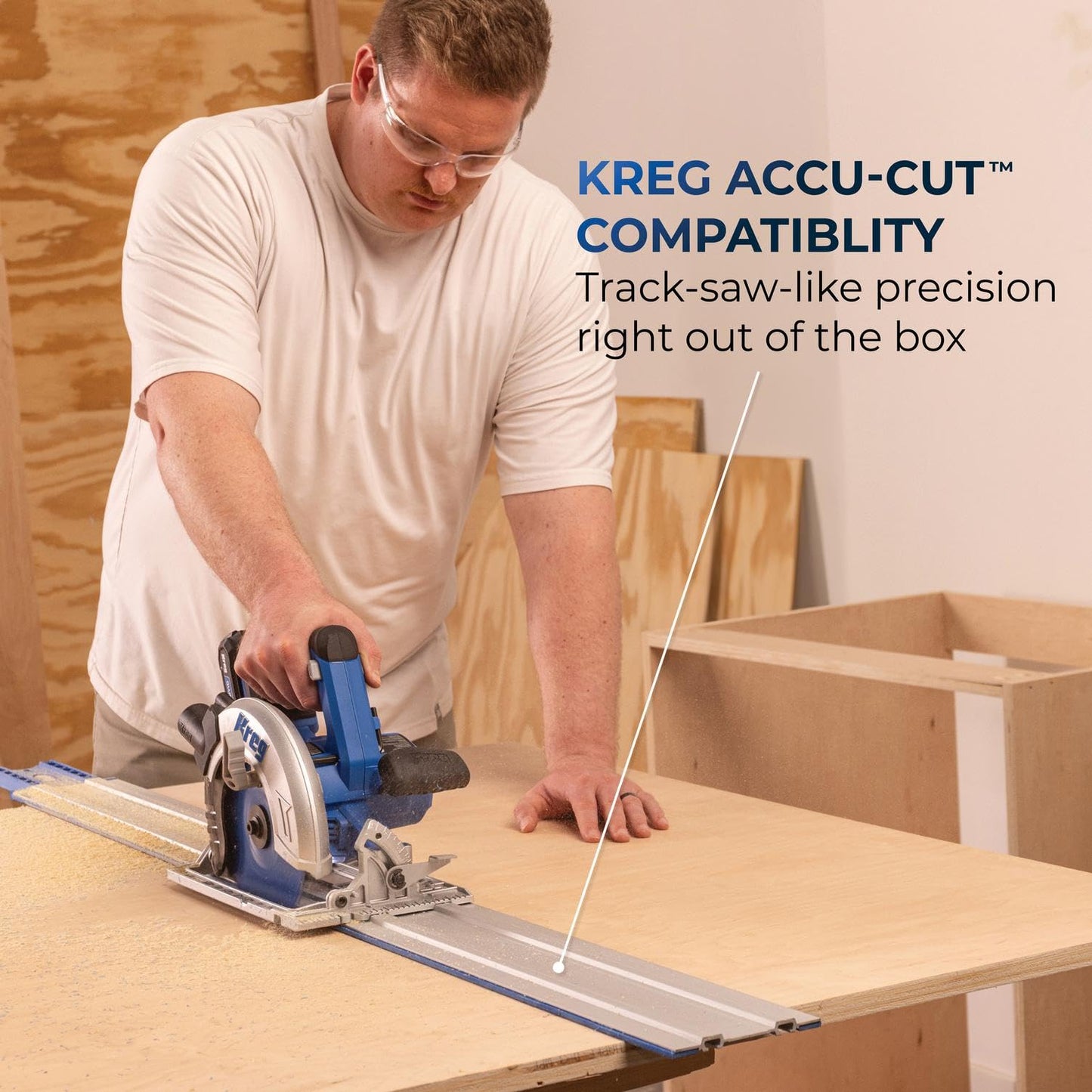 Kreg Accu-Cut + Ionic Drive 7-1/4" Circular Saw Project Kit - Cordless Guided Cutting System with Brushless Motor, Guide Track, 40-Tooth Blade, Battery & Charger - KPTCS7252700B