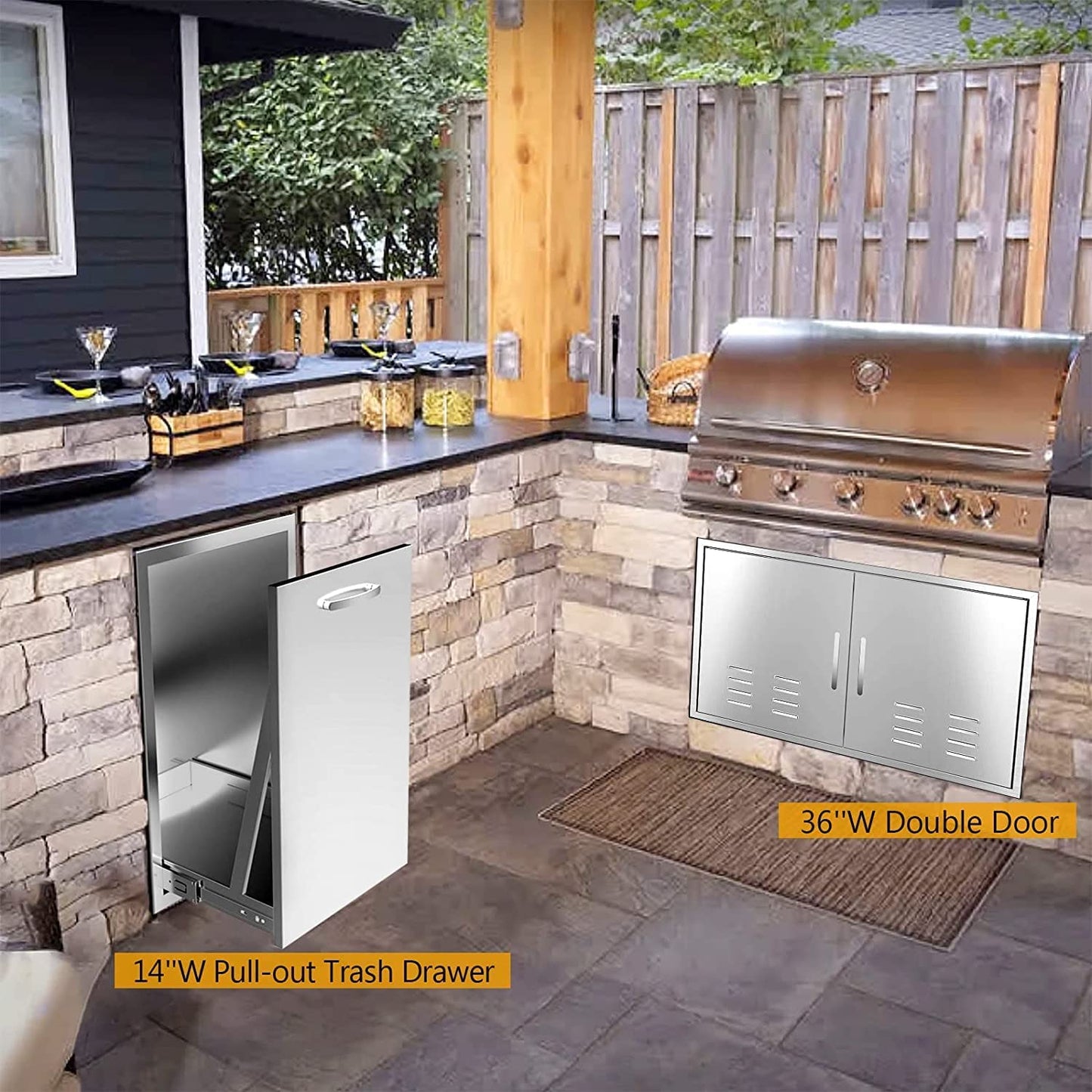 RAILEN 18" W x 24" H x 23" D Outdoor Kitchen Drawers Flush Mount Access BBQ Island Drawers for Outdoor Kitchens or BBQ Island Patio Grill Station W/O Handles