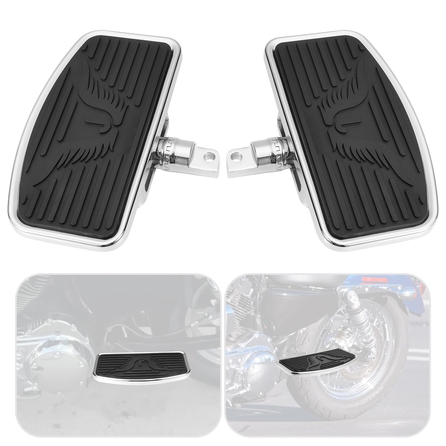 Adjustable Motorcycle Floorboards Rear Passenger Foot Pegs Footboard Pedals Compatible with Harley Sportster 883 1200 (Eagle Pattern Rear Floorboard)