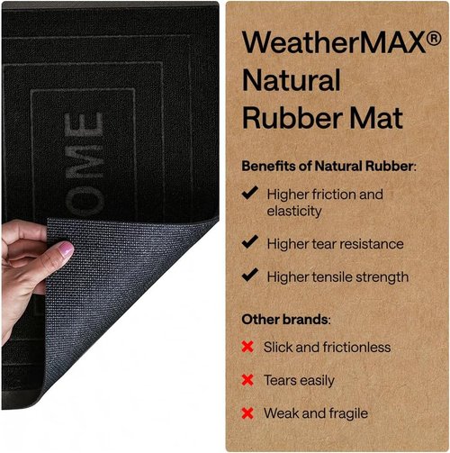 GORILLA GRIP Waterproof All-Season WeatherMAX Doormat - 47x35 Natural Rubber | Stain & Fade Resistant, Easy Clean Black