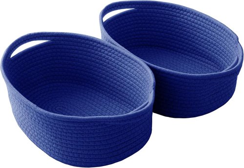 JMvicyroam Woven Storage Baskets - Small Rope Bins with Handles for Organizing Shelves | Navy Blue, 2 Pack