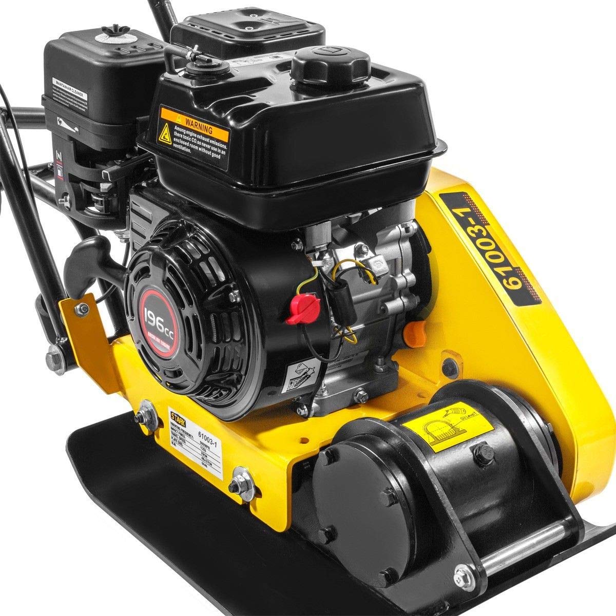 Stark USA 7.0HP 5000VPM 5500MAX Gas Vibration Compaction Force 20 x 14 inch Plate Compactor Tamper Concrete w/Built-in Wheel