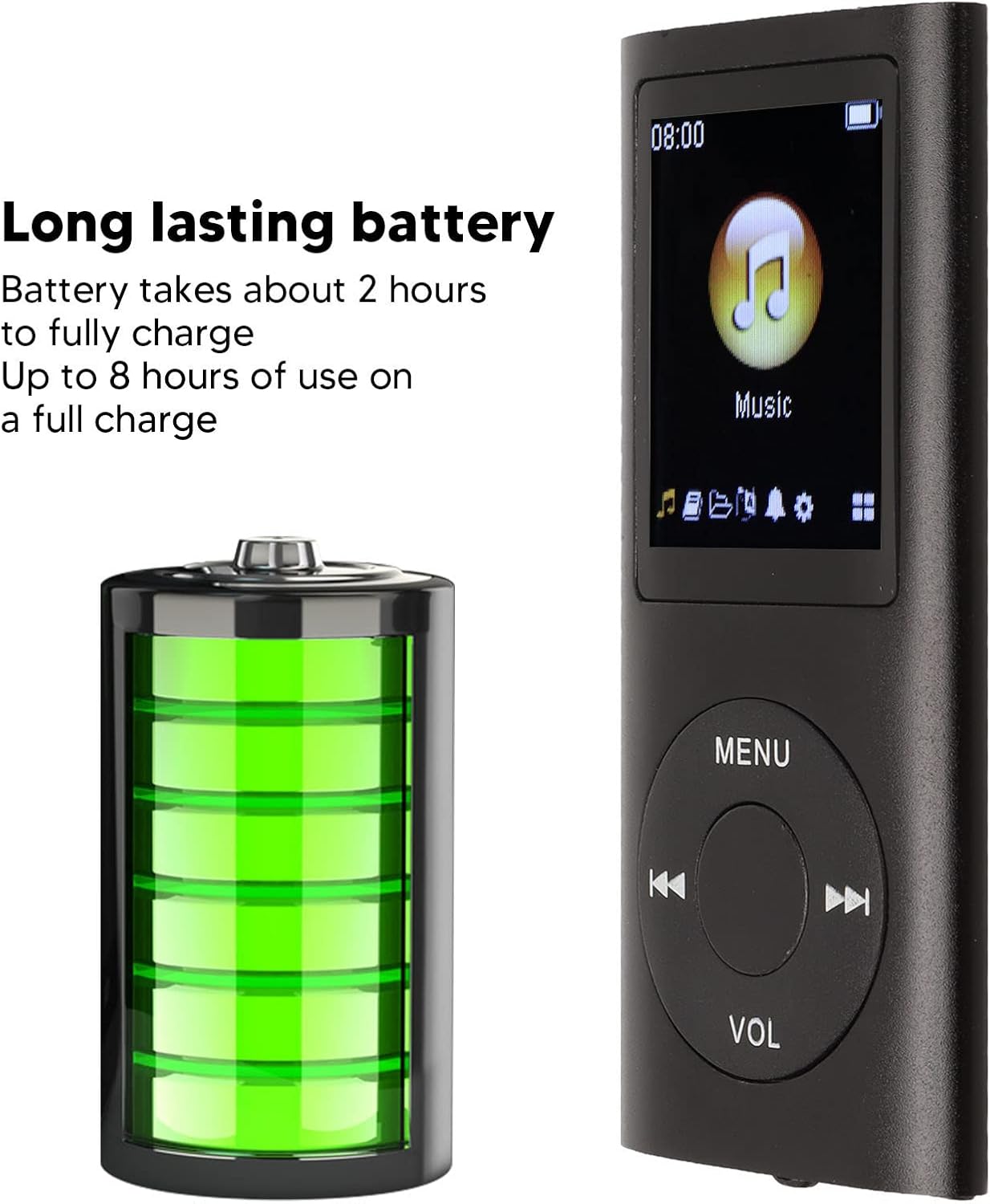 Estink MP3, MP3 1.8inch MP3 Mini Portable Stylish Multifunctional Lossless Sound Slim Player, Large LCD Screen Player