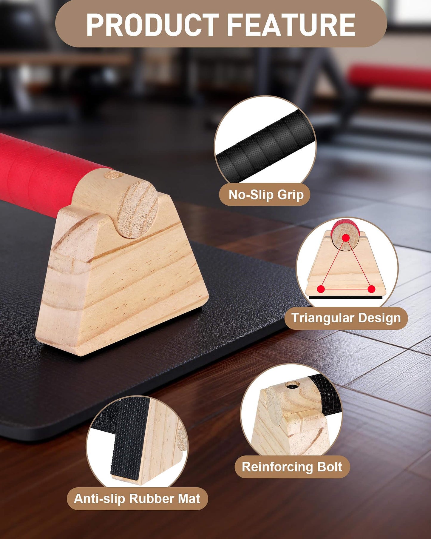 Wood Push Up Bars, Non-Slip Calisthenics Equipment for Strength Training, Solid Wood Calisthenics Bars & Parallettes Bars, Push Up Handles for Floor Exercises