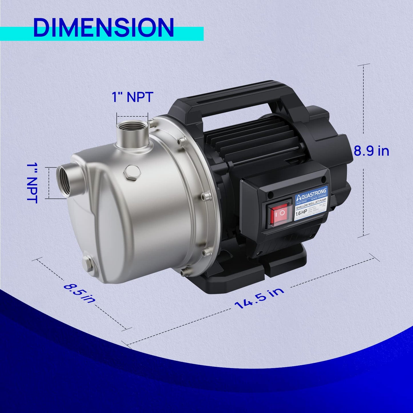 Aquastrong 115V Shallow Well Garden Pump, Stainless Steel, 1320 GPH, Water Transfer Draining Irrigation Sprinkler Pump, for Lawn,Garden,1.6 HP Portable