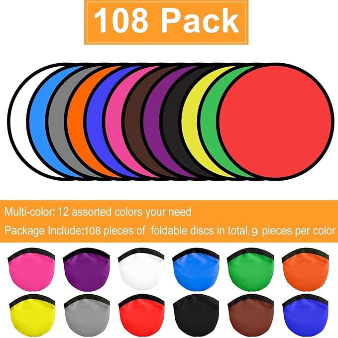 Mototo 108 Pieces Foldable Flying Disc Fans with Bag Folding Pocket Toy Set DIY Creative Gift Handheld Fabric Fan for Fun Party Favors Summer Outdoor Activity Game Halloween, White