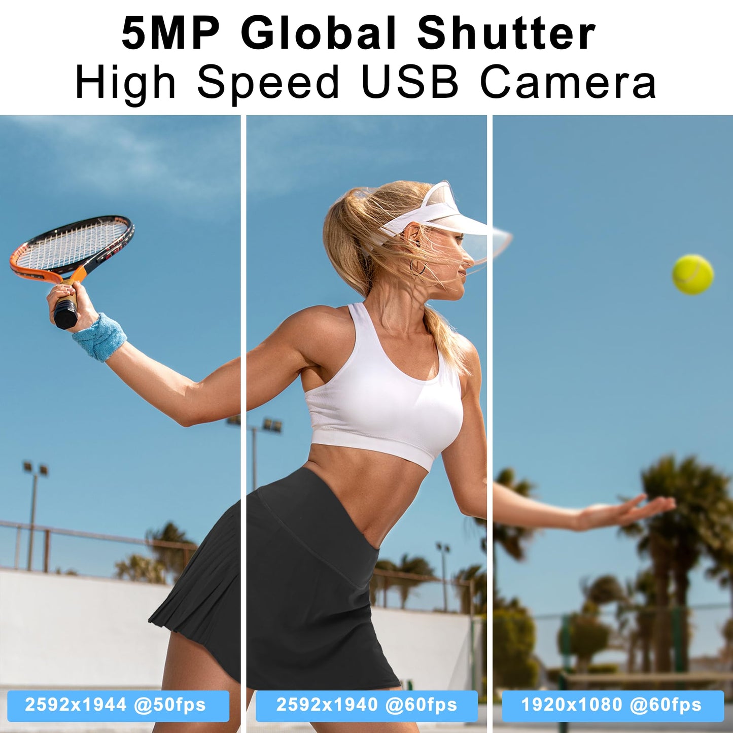 ALPCAM 5MP Global Shutter USB Camera Module, High Speed 60fps 1080P PC Webcam with No Distortion Lens Lightburn Camera, for Computer, Laptop, Android, and Raspberry Pi