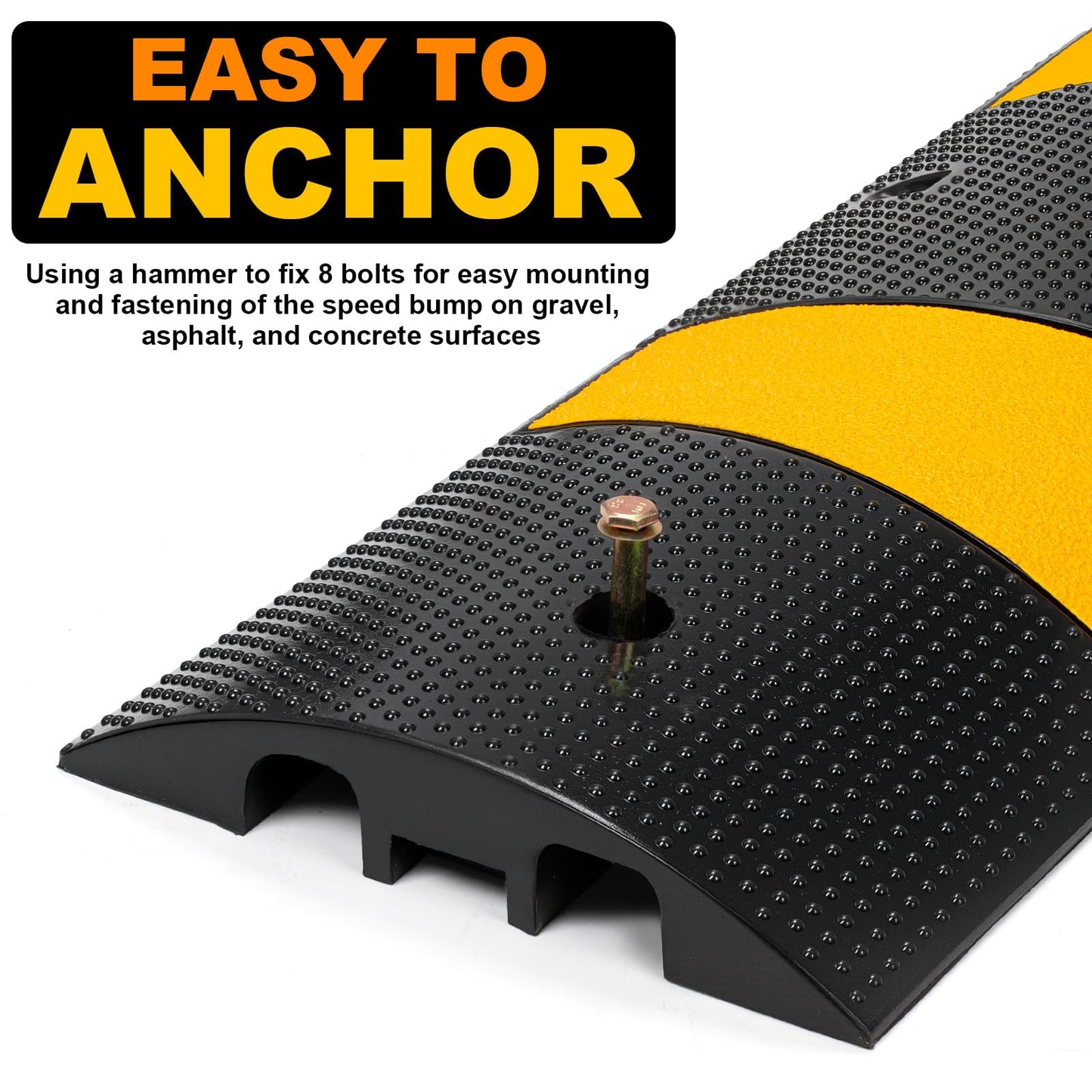 WKINGBOOM 2 Channel Rubber Speed Bumps Humps, 6 Feet Long Traffic Driveway Ramp with 8 Bolts, 22000 lbs Capacity Cable Protector Ramp for Garage Gravel Roads Asphalt Concrete, 2 Packs