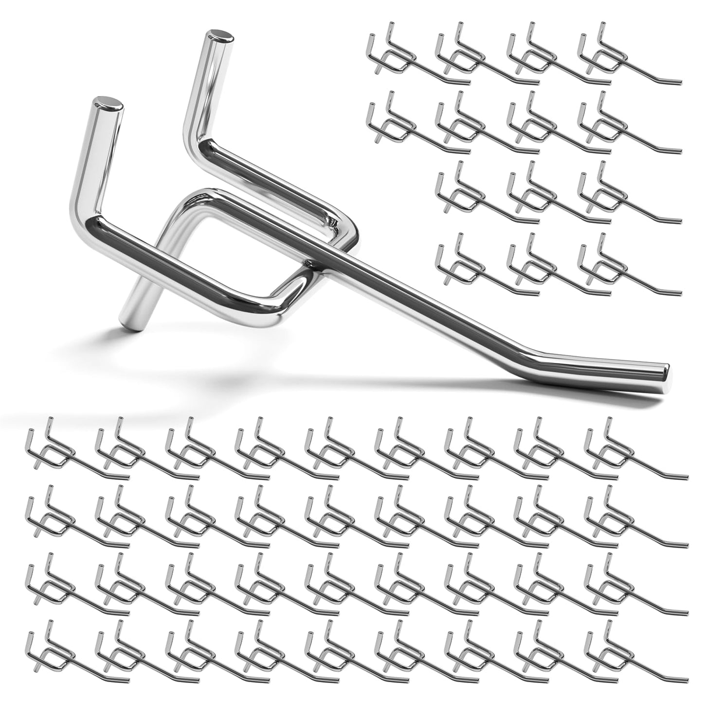 JEAWIWI 50 Pack 2 Inch Metal Pegboard Hooks, Fit 1/4 in and 1/8 in Peg Board Organizer Accessories, for Hanging Storage, Garages, Tool Sheds, Basements
