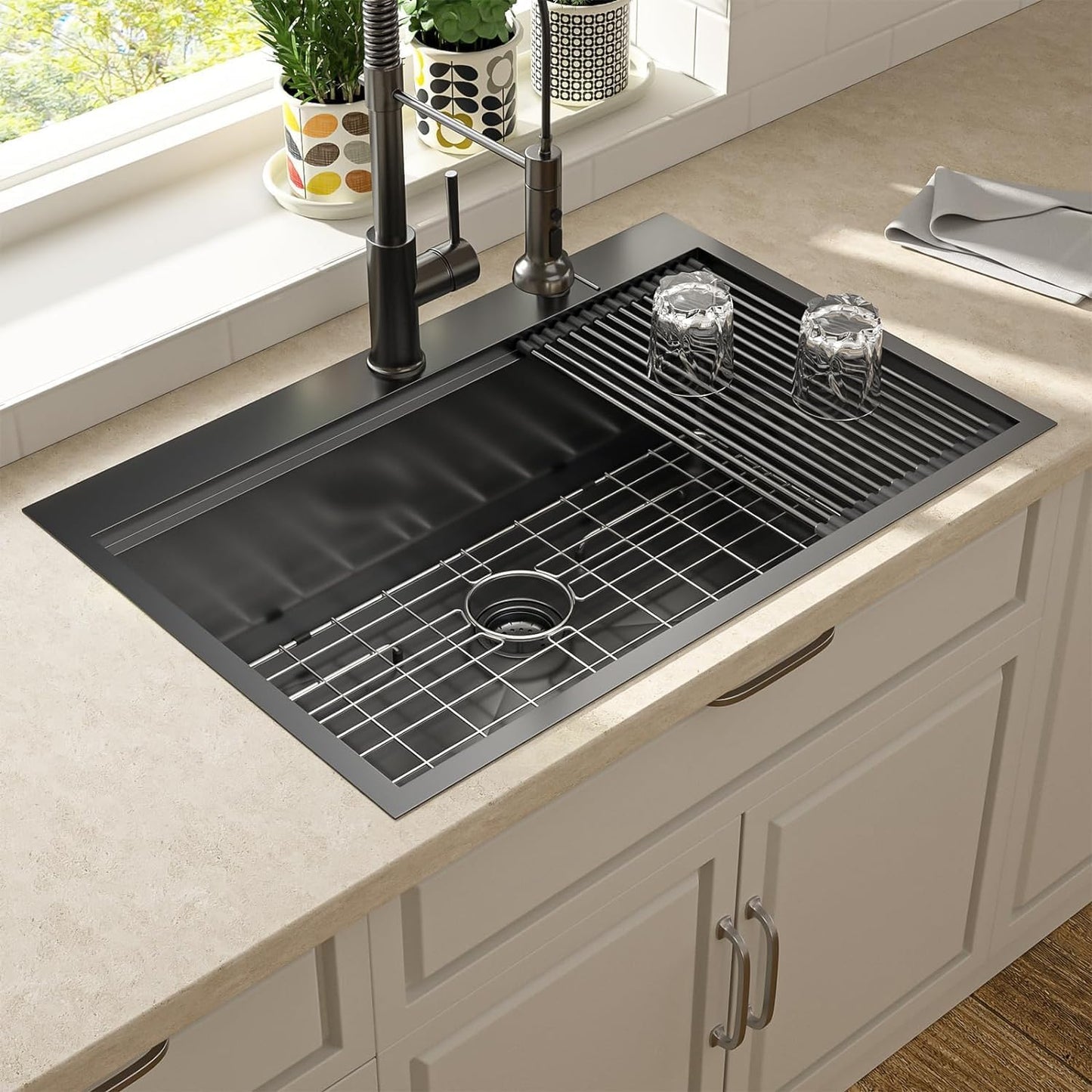 Lordear 30 Inch Black Kitchen Sink Single Bowl Workstation Sinks 16 Gauge All In One 30x22 Kitchen Sinks Stainless Steel Gunmetal Black Sink 30"