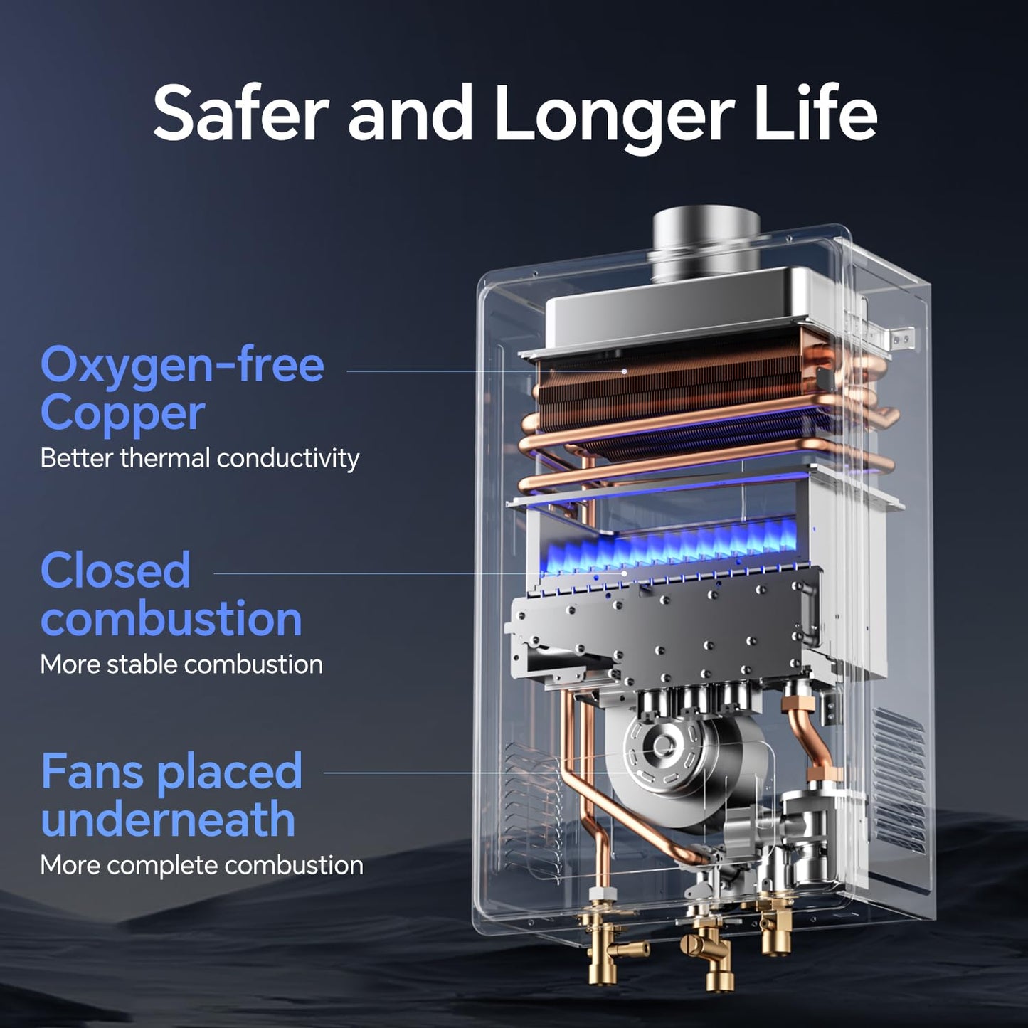 Ranein Natural Gas Tankless Water Heater, Indoor Max 8.5 GPM, 190,000 BTU Instant Hot Water Heater