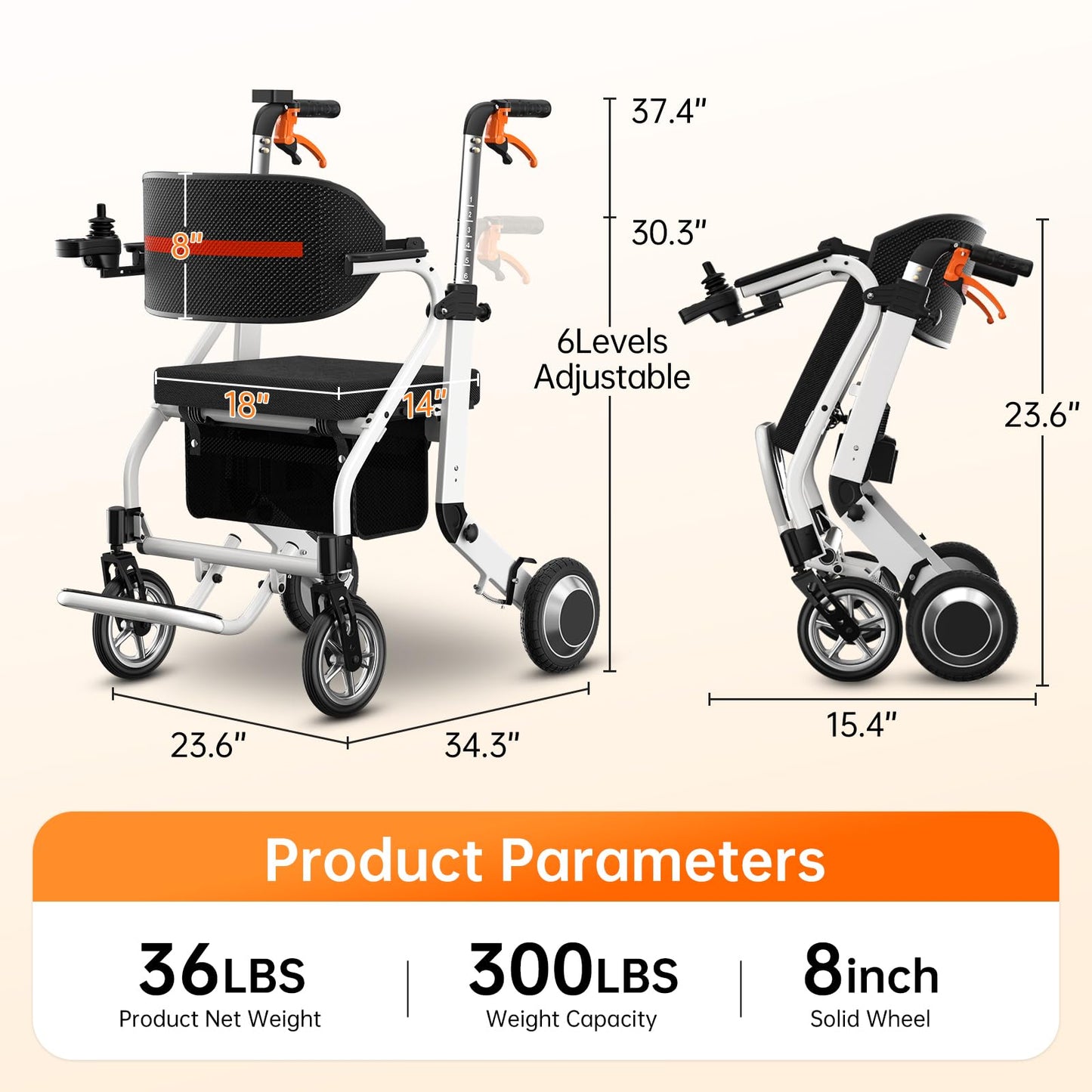 Tovyxxia 3-in-1 Electric Wheelchair & Rollator Walker Combo for Adults Seniors, 500W Powerful Motor, Lightweight Foldable Power Chair, 20-Mile Long Range, Airline Approved Motorized Wheelchair, White