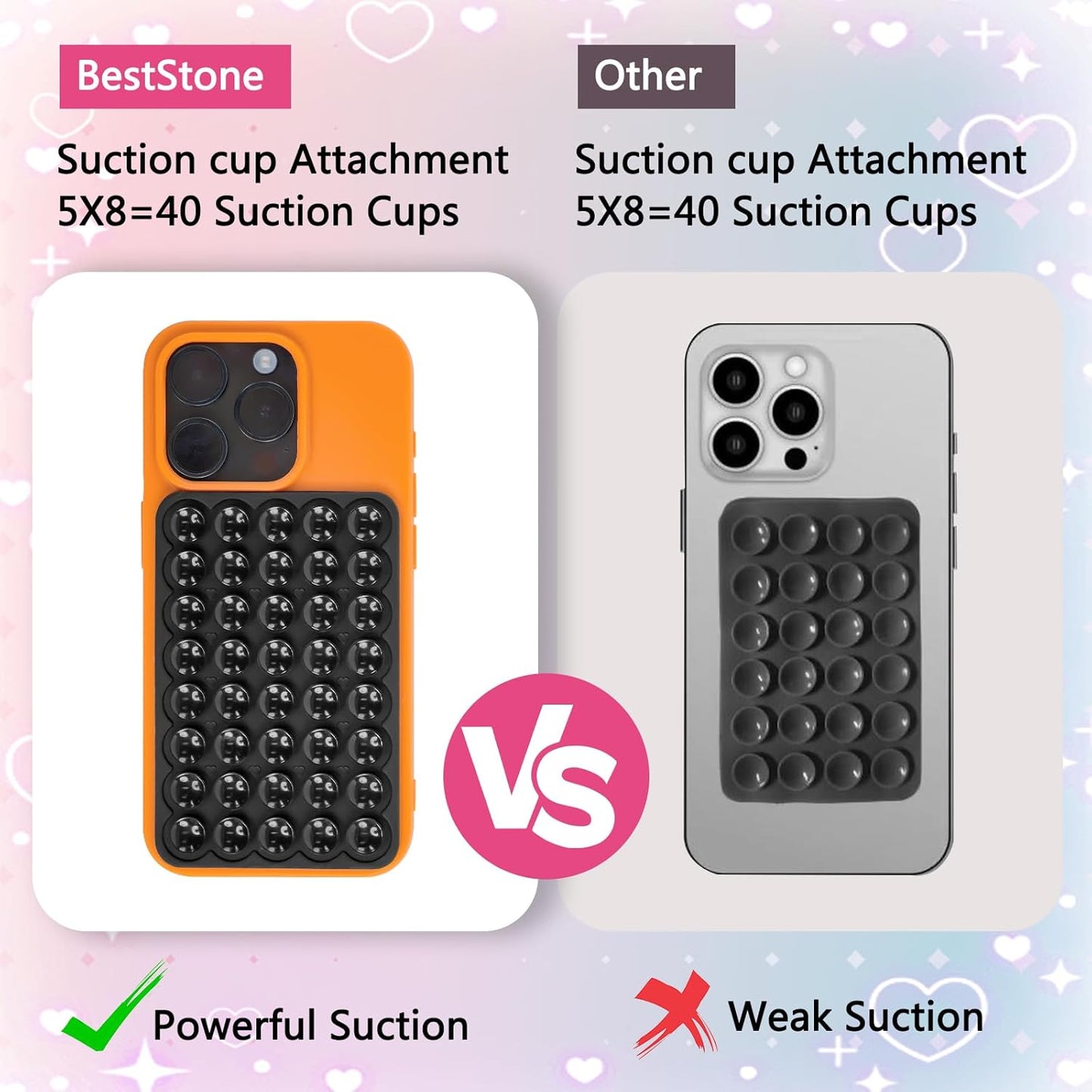 BestStone Silicone Suction Cup Phone Case Mount, Silicone Sticky Phone Grip Compatible with iPhone and Android Cases