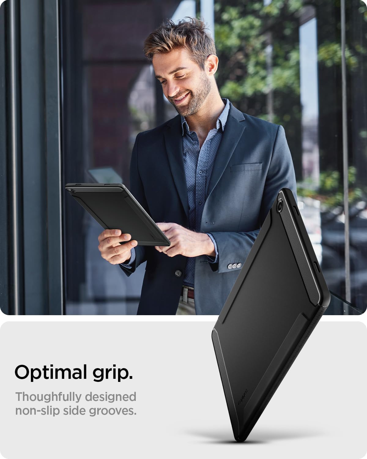 Spigen A11+ (2025), for Galaxy Tab Plus Case Rugged Armor Slim Protective Case with Carbon Fiber Design and Air Cushion