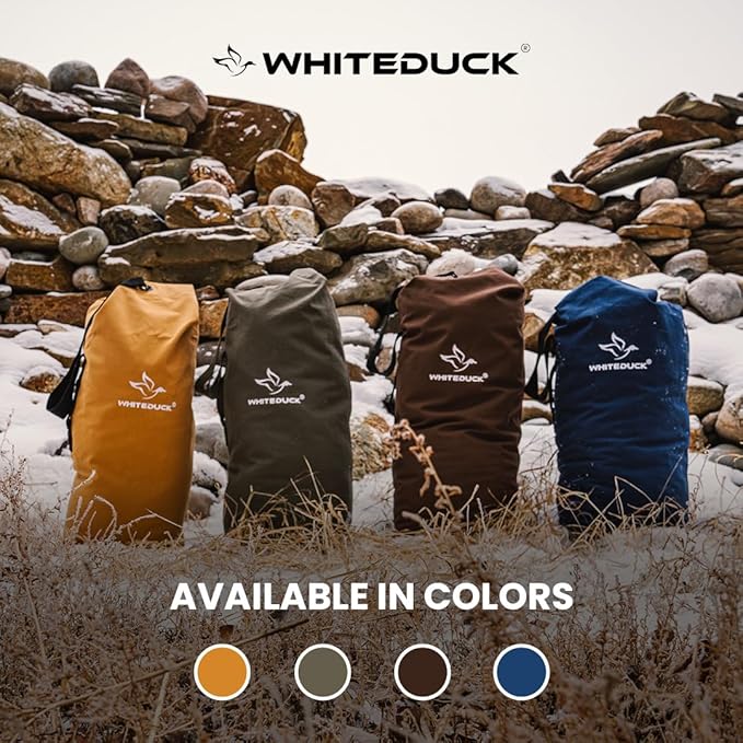 WHITEDUCK Top Load Canvas Folding Duffel Bag, Water Resistant Army Style Shoulder Bag for Men and Women- Gym, Sports, Travel, Hiking, Camping, Backpacking (Large 25" x 42",Olive)