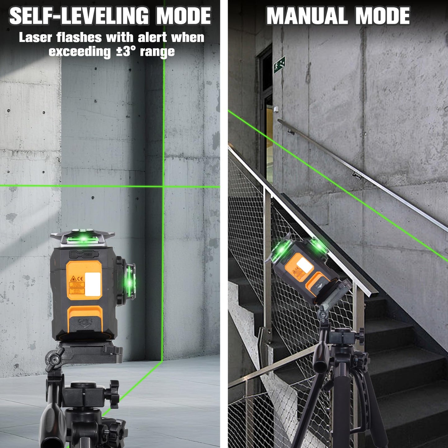 LAISAI 3x360° Green Beam Electronic Self-Leveling Laser Level,Metal Rotating Window Frame Anti-Shake,Remote Calibration & Slope Adjustment,High Precision ±0.2mm/m(Laser:Class II, <5MW)
