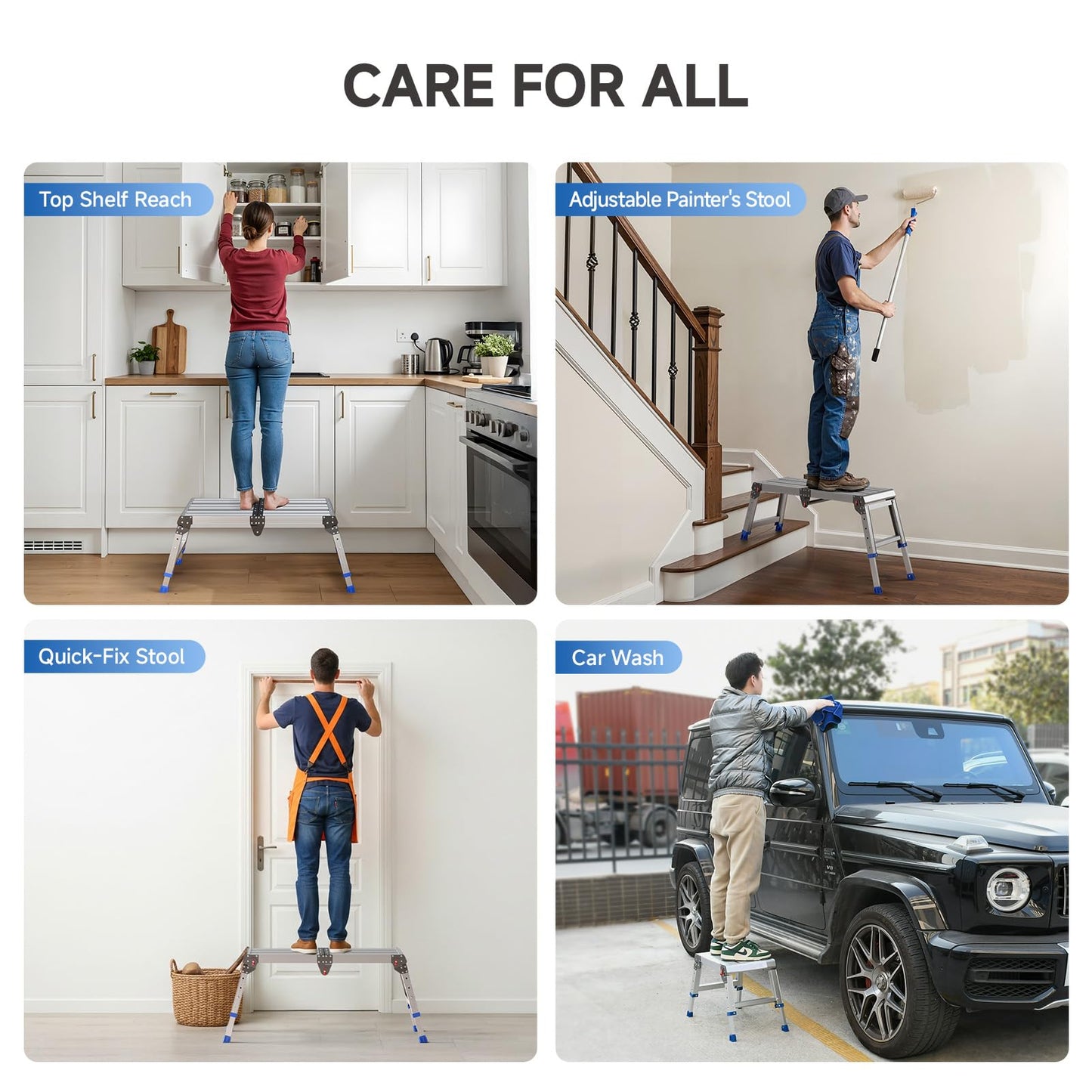 Loyoda Folding Work Platform for Adults, Aluminum Foldable Step Stool Adjustable Height, Lightweight and Durable Portable Outdoor Aluminum Step Ladder, Maximum Load Capacity of 500 Pounds.