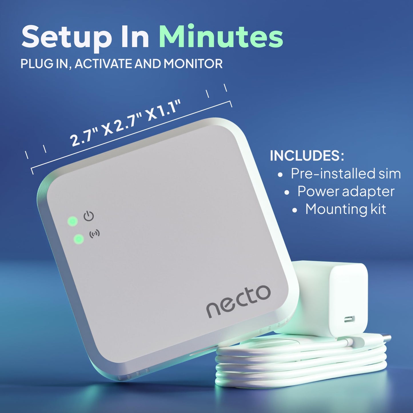 Necto Cellular Temperature Monitor - Remote Power Failure Alarm & Humidity Sensor with Unlimited Alerts. Temp Monitoring System for RV Pet Safety, Vacation Home, Server Room. No Fees or WiFi Required