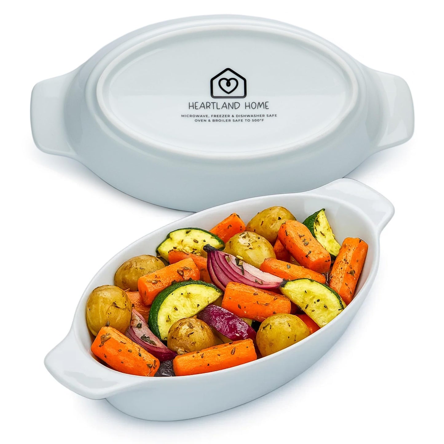 Heartland Home Porcelain Mini Casserole Dish Oval Au Gratin Dish (2pc Set). Cauliflower Au Gratin Baking Dish, Banana Split Bowls, Single Serving Casserole Dishes, Small Individual Gratin Dishes Set