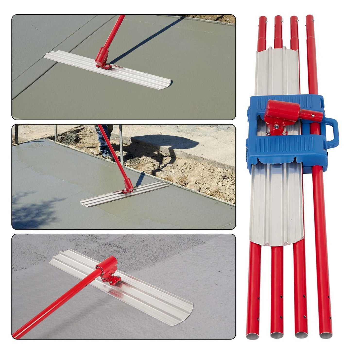 Bull Float Magnesium Concrete Float, 36 x 8" Round End Concrete Float Tool Cement Tool, Concrete Kit Bull Float with 4 Float Handle Bracket Concrete Tools Finishing（RED）