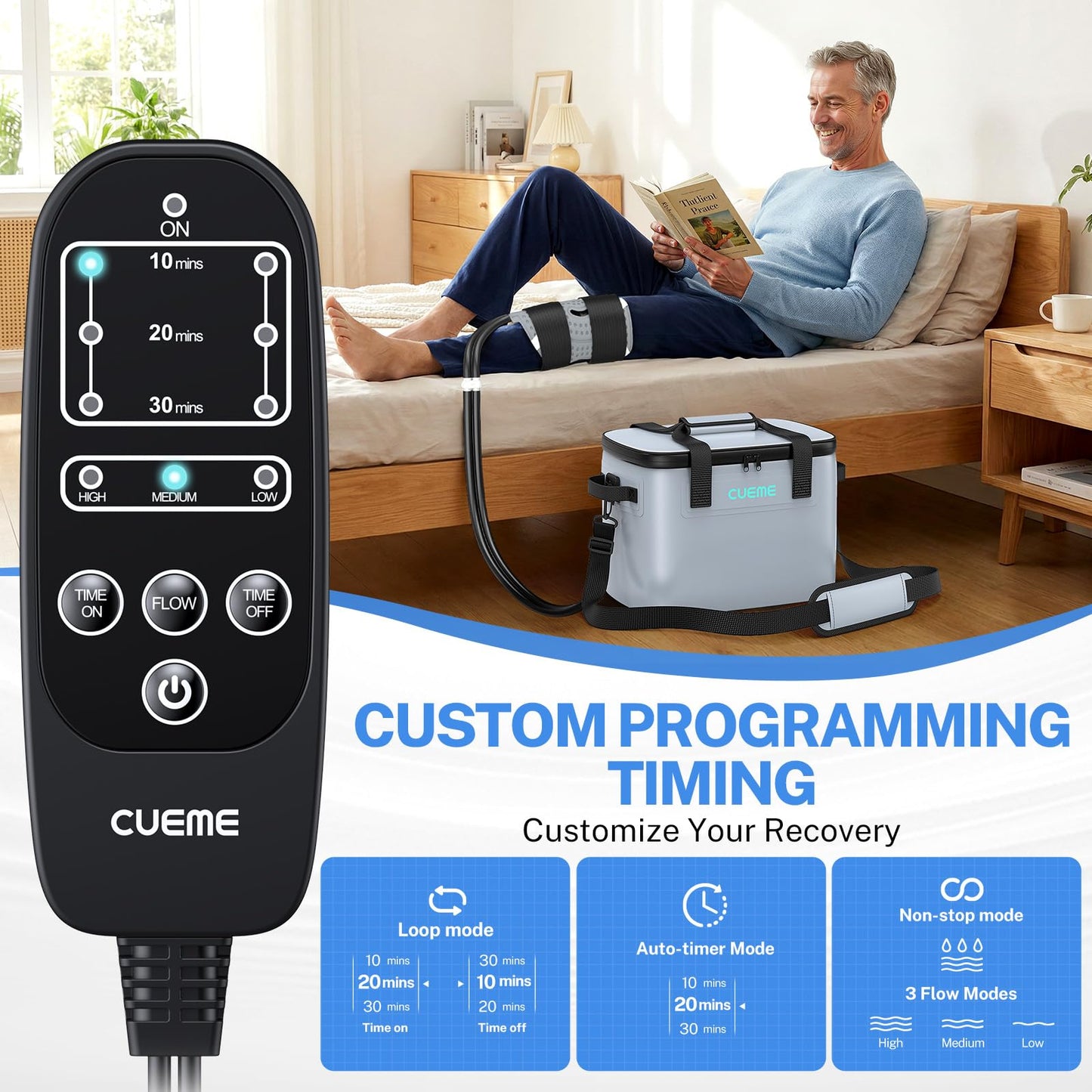 CUEME 20 QT Ice Machine for Knee After Surgery, Programmable Timer Cold Therapy Machine, Knee Replacement Recovery System, Cryotherapy Pain Relief Pad for Shoulder, Hip, Ankle & Foot