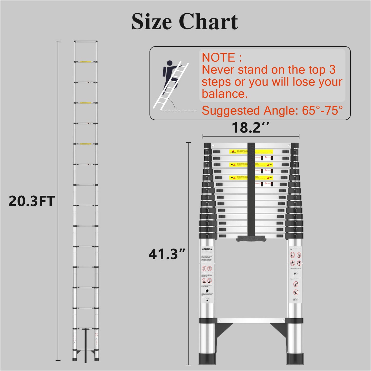 Telescoping Ladder, 20.3 FT Aluminum Extendable Ladder, 330 Lbs Capacity, Collapsible Folding Ladder for House, Roof, RV & Travel Trailer (Silver)
