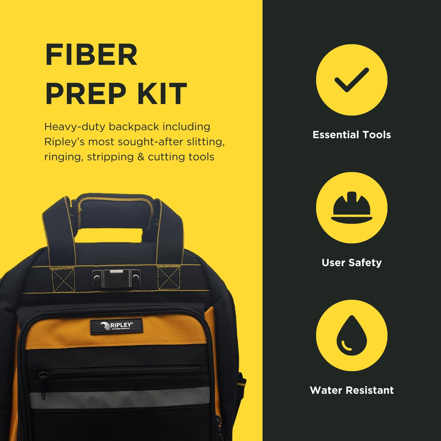 Miller Fiber Optic OSP Cable Prep Backpack Kit – Complete Mid‑Span & Termination Tool Set with Slitters, Strippers & Kevlar Shears – Heavy‑Duty Weather‑Resistant Backpack